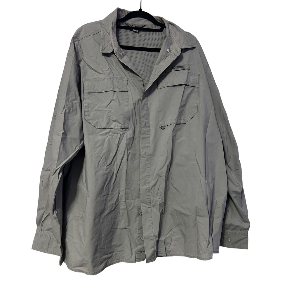 Guide Series Mens 3XL Gray Long‎ Sleeve Vented Back Cotton Fishing Shirt 2342